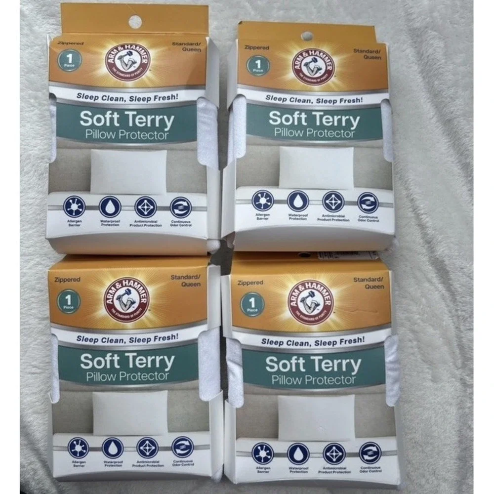 Arm & Hammer Waterproof Pillow Protector 4 Pack Terry Zipper Standard / Queen